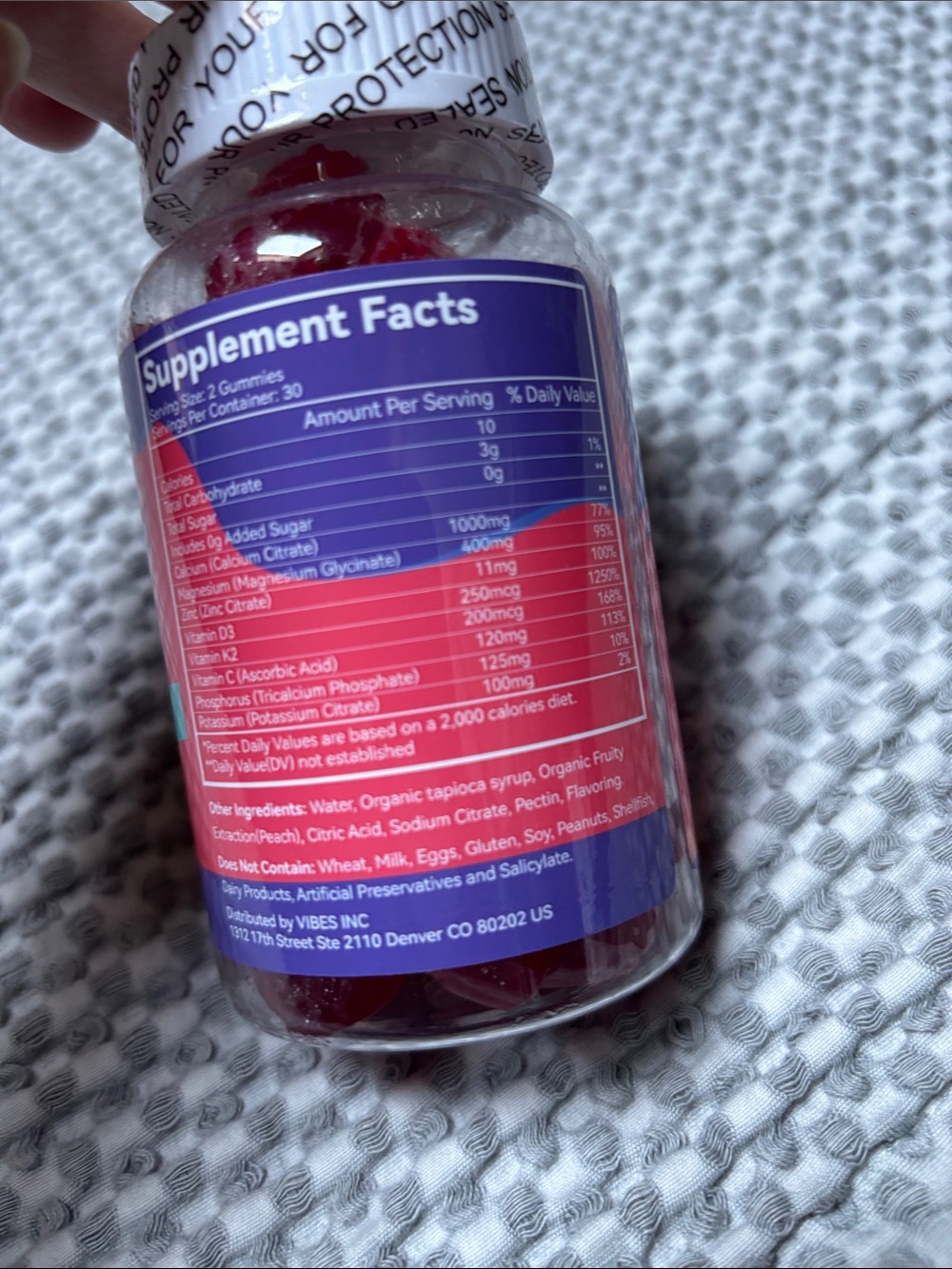 Calcium Magnesium with Zinc & Vitamin D3 K2 - Peach Flavor Gummies 60 Vegan - Picture 2 of 5